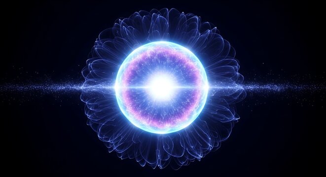 Glowing blue and pink energy circle.