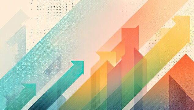 Colorful gradient arrows ascend against a soft, textured background, symbolizing growth