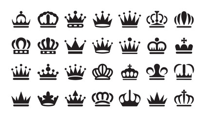 Collection of royal crowns and fleur de lis symbols isolated on checkered background. © MDIKRAM