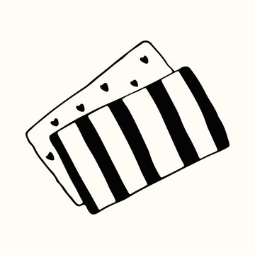Simple vector drawing of a folded kitchen towel or napkin with a classic striped pattern. Ideal for home decor concepts and textile design projects involving domestic kitchenware