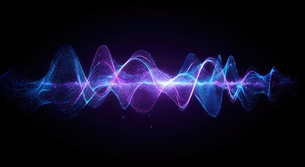 Fototapeta premium Abstract glowing waveform with swirling blue and purple light particles