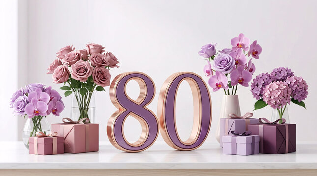 Chiffre 80 d&eacute;coratif avec fleurs &eacute;l&eacute;gantes