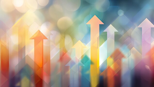 Multiple translucent upward-pointing arrows in vibrant, blurred colors