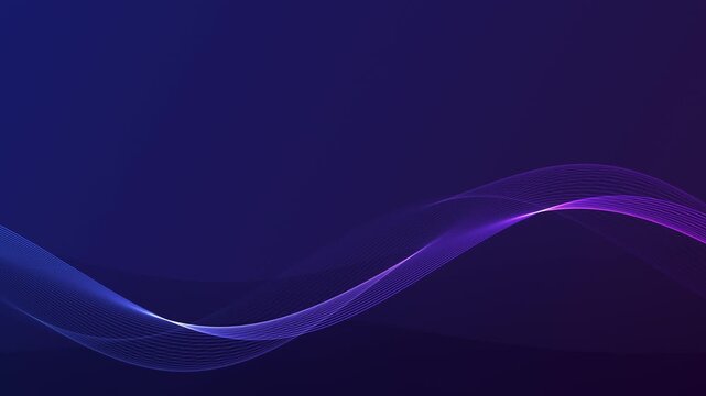 Glowing Blue and Purple Abstract Wave Lines Flowing Smoothly on Dark Navy Background in 4K