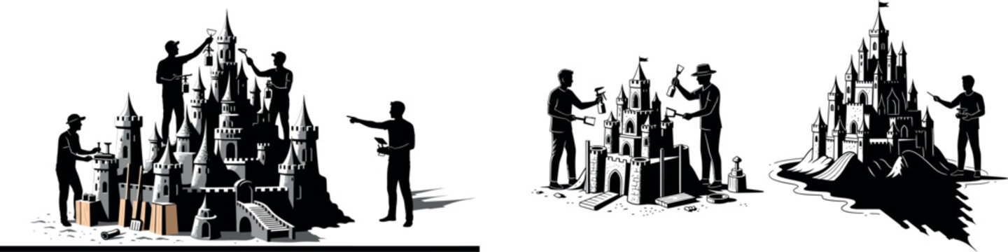 A group of people working together in a collaborative and dynamic environment vector silhouette