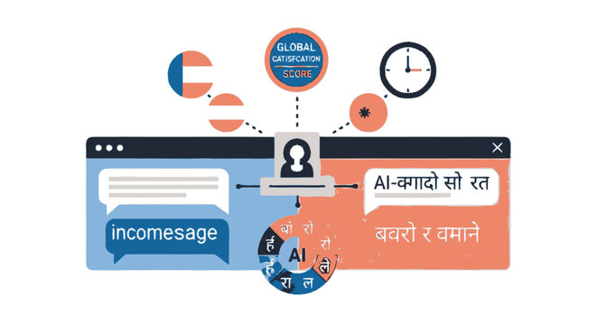 Artificial Intelligence Language Translation Platform for Global Communication, Real-time Messaging, and Multi-language Support Concept