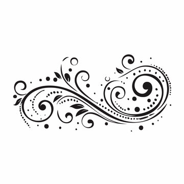 Black Swirl Flourish with Dots and Leaves