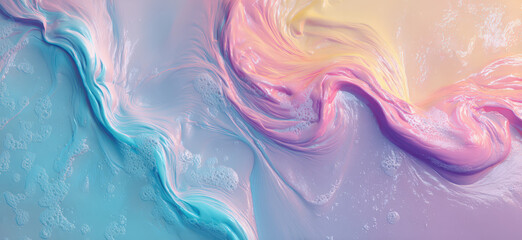 Fototapeta premium Abstract waves of color wash and swirl in a mesmerizing dance, evoking a sense of calm and fluidity. This photo showcases a vivid array of pastel hues and soft textures, ideal for design.
