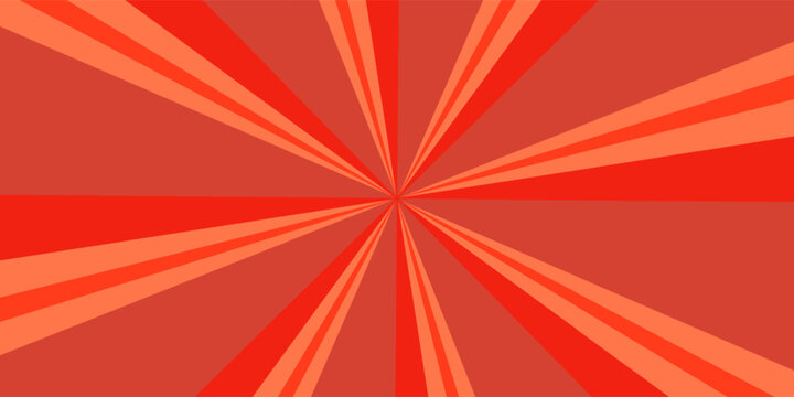 Retro red background with vintage circus sunburst. Psychedelic colorful swirl poster, abstract pattern in 70s carnival style. Hypnotic sunburst vector illustration.