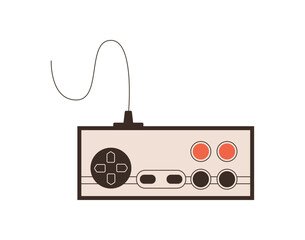 Retro vintage flat game controller icon in gray and red colors. Classic console pad with joystick, video game style for entertainment, electronic device visuals, perfect for gamer or arcade © Moonnoon