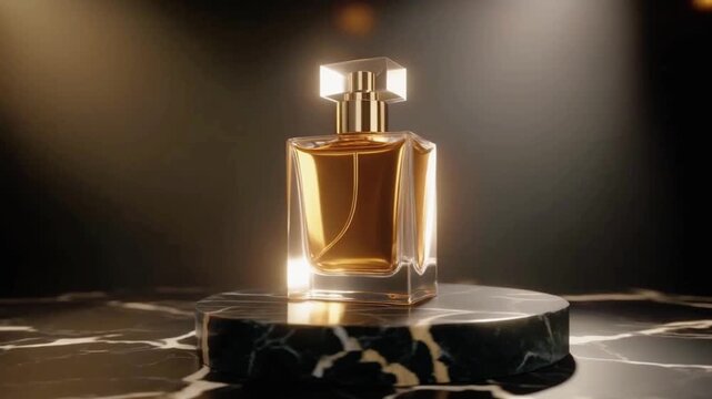 Close up fragrance container highlighting refined contours and intricate detailing on stone surface under dramatic studio lighting