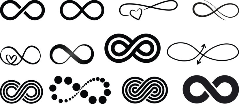 Infinity icon set, infinity eternity infinite endless loop symbols, unlimited infinity collection icons, flat style, showing eternal symbols, infinite loops, limitless concepts and clean modern vector