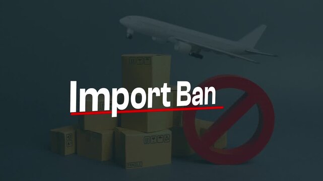 Import Ban Text Over Prohibited Boxes And Airplane Background