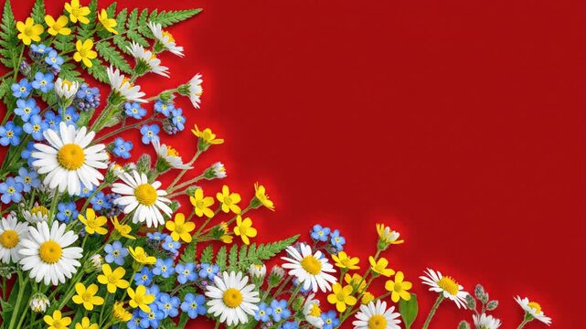 Delicate botanical arrangement featuring a vibrant floral border composed of diverse wildflowers, meticulously isolated on a clear alpha transparency background for seamless design layering.