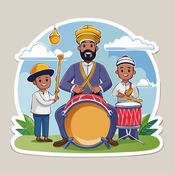 Father and Sons Playing Drums Together