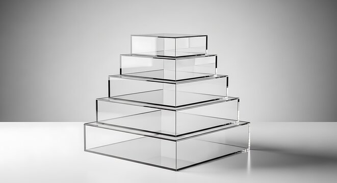 Five-tiered transparent glass pedestal pyramid for product presentation