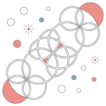 Geometric molecular structure with red and blue orbs