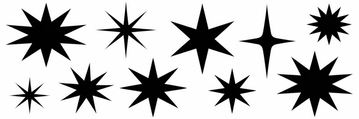 Obraz premium Black Starbursts and Star Clipart on White Background