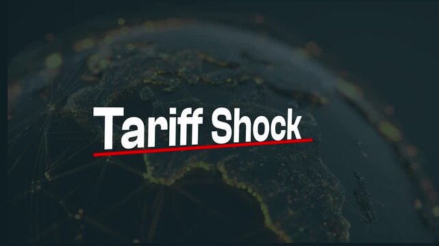 Tariff Shock Text Over Global Data Map Background