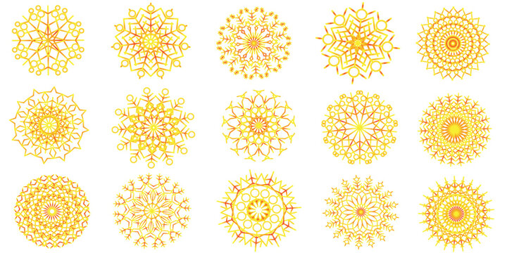 Set of abstract geometric mandala patterns on white background