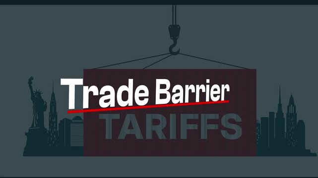 Trade Barrier Text Over Container Crane Background