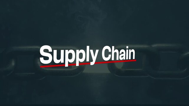 Supply Chain Text Over Metal Chains Background