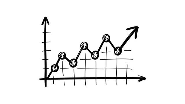 Upward stock market trend chart with circled peaks and grid lines Vector