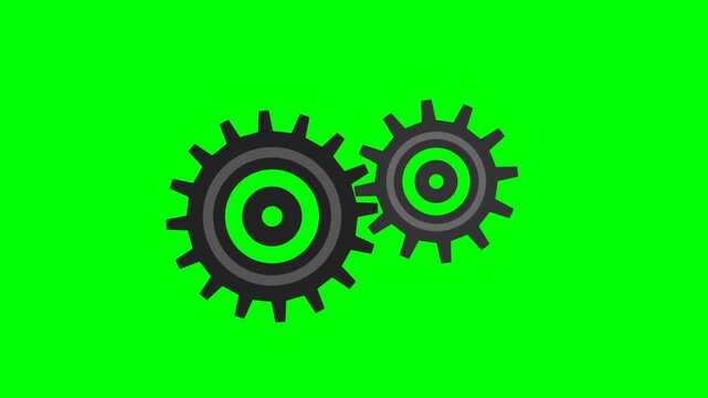 Black gears on green screen background.