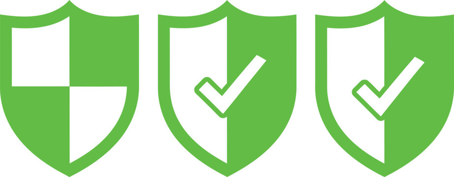 Shield icons with checkmarks and grid pattern security protection checkmark