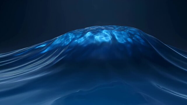 Blue Wave Abstract Ocean Water Ripple Liquid Texture Background with Dark Glossy Fluid Motion, Smooth Reflective Surface and Deep Calm Sea Like Surreal 3D Flow