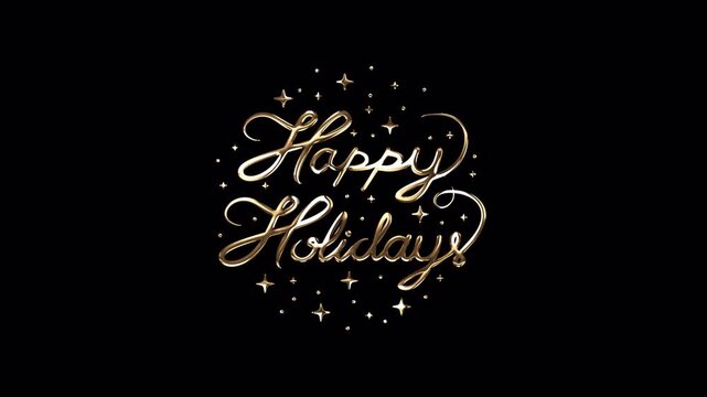 Animated Golden Happy holidays Handwritten Letter on transparent background