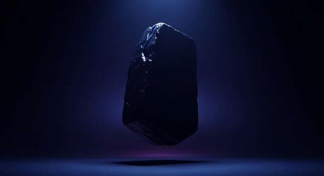 A massive, featureless monolith drifts within a profound black abyss where light fades into nothingness, evoking an eternal, silent cosmos, eternal, mysterious, atmosphere