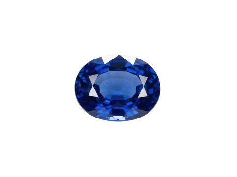 Brilliant oval-cut royal blue sapphire gemstone shimmering with light reflections isolated transparent background image