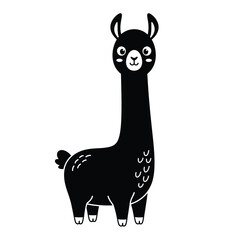 Fototapeta premium Cute black and white cartoon llama standing in a simple pose