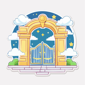 Golden Gates of Heaven with Clouds and Stars