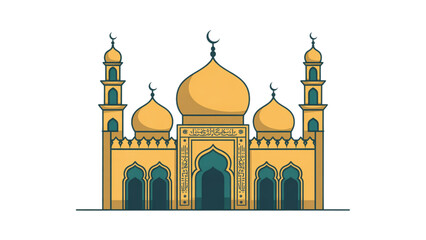 Beautiful golden islamic mosque with blue dome and arches Vector © MD siddik