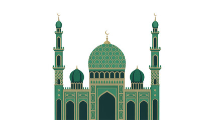 Beautiful green mosque building with blue dome and arches Vector © MD siddik
