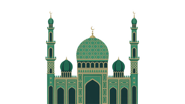 Beautiful green mosque building with blue dome and arches Vector