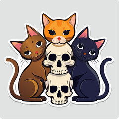 Obraz premium Three Cats and Skulls Sticker Design