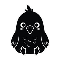 Obraz premium Adorable cartoon black bird with large eyes and small beak illustration