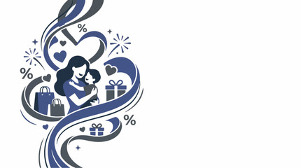 Fototapeta premium A mother and child surrounded by gifts and shopping bags in a festive illustration
