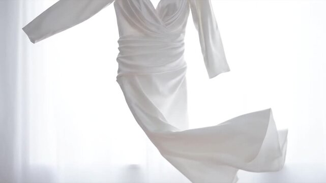 Woman Wearing White Long Sleeve Dress.