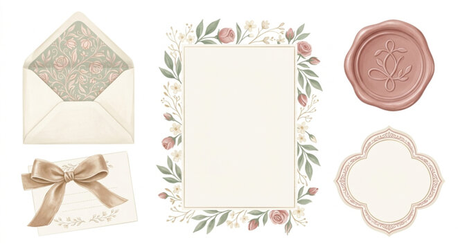 Elegant Floral Frame And Wedding Envelope Stationery Set