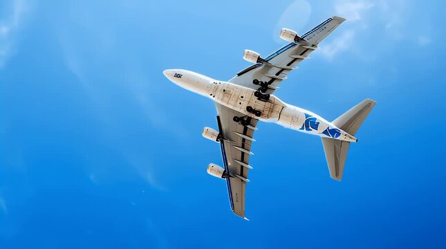 Passenger airplane in flight against a vibrant blue sky showcasing modern aviation and travel concepts for marketing materials and website backgrounds