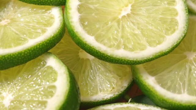 Lime are sliced ​​and arranged in a row.