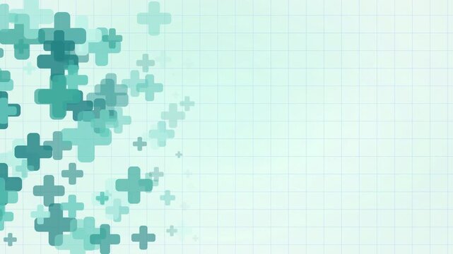 Abstract medical background with floating green plus signs and copy space
