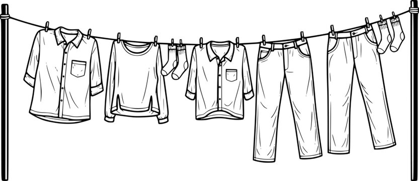 clean clothes drying on a clothesline outside vector isolated
