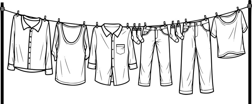 clean clothes drying on a clothesline outside vector isolated
