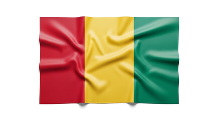 Obraz premium Guinea flag folded fabric with red yellow green vertical stripes on white background
