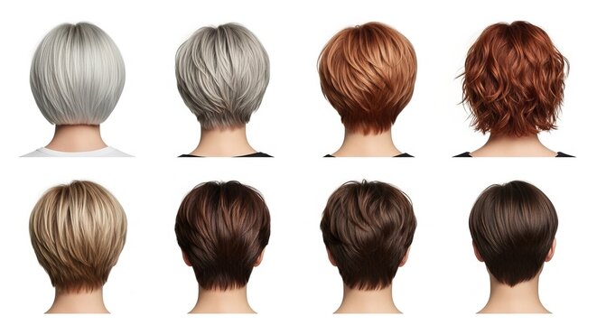 Diverse Short Hairstyles Collection: Back View of Various Hair Colors and Textures